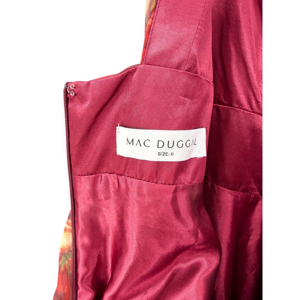 Mac Duggal Wine Sleeveless V-Neck Floral Chiffon Ruffle Ball Gown - Size 6 - Picture 14 of 14